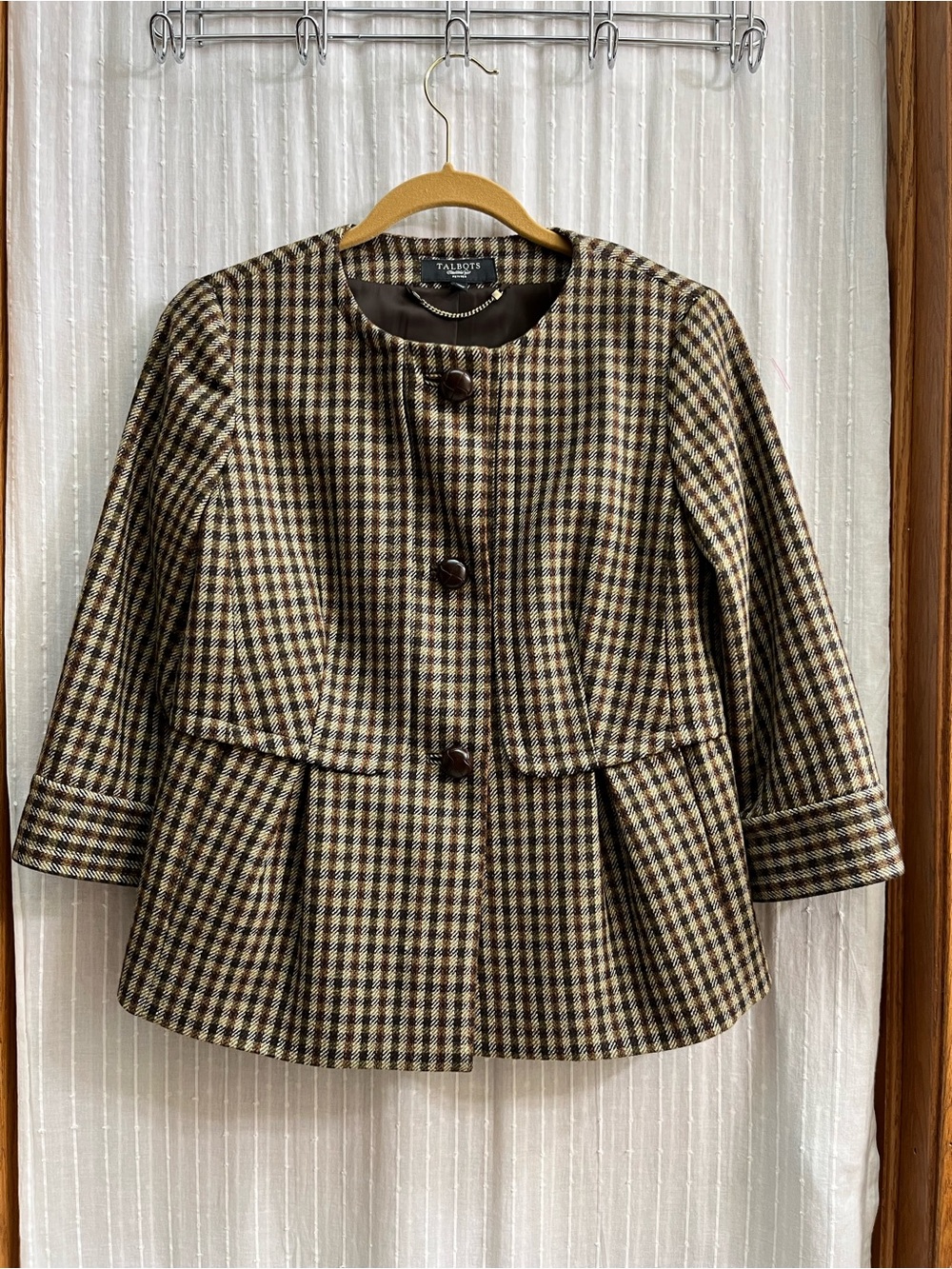 Talbots 100% Wool Houndstooth Peplum Blazer 10P